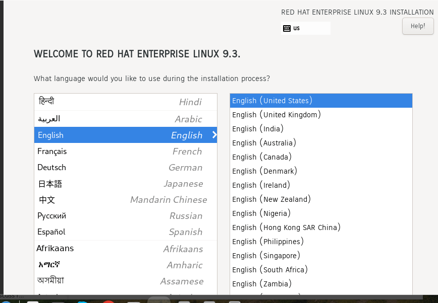 Language Selection RHEL Installation