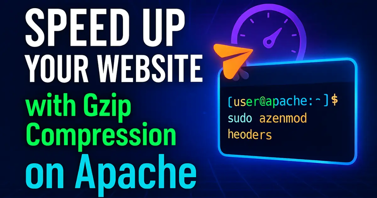 Gzip compression illustration showing faster website loading with Apache server optimization