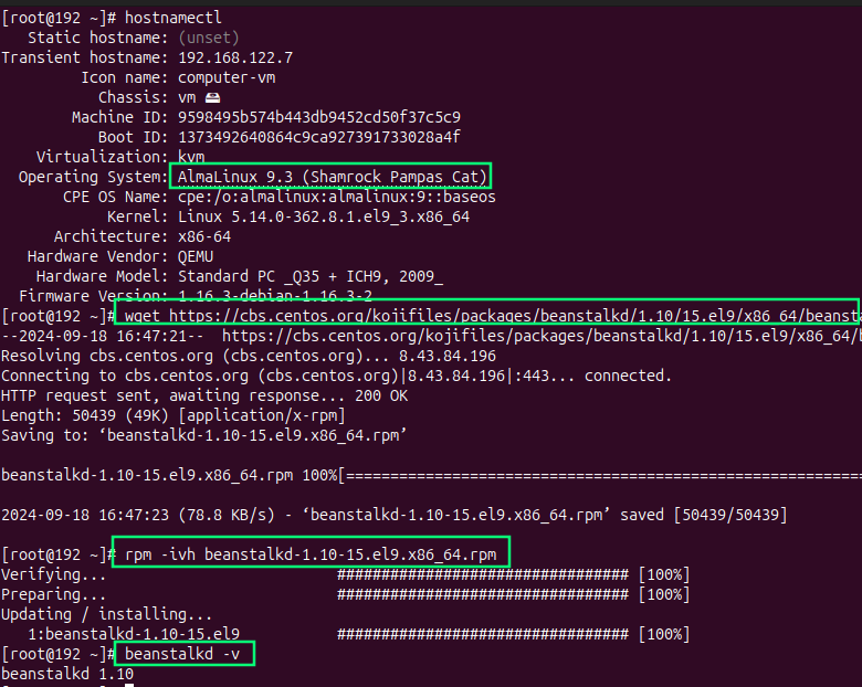 Install Beanstalkd via RPM utility , Download and Install and Verify