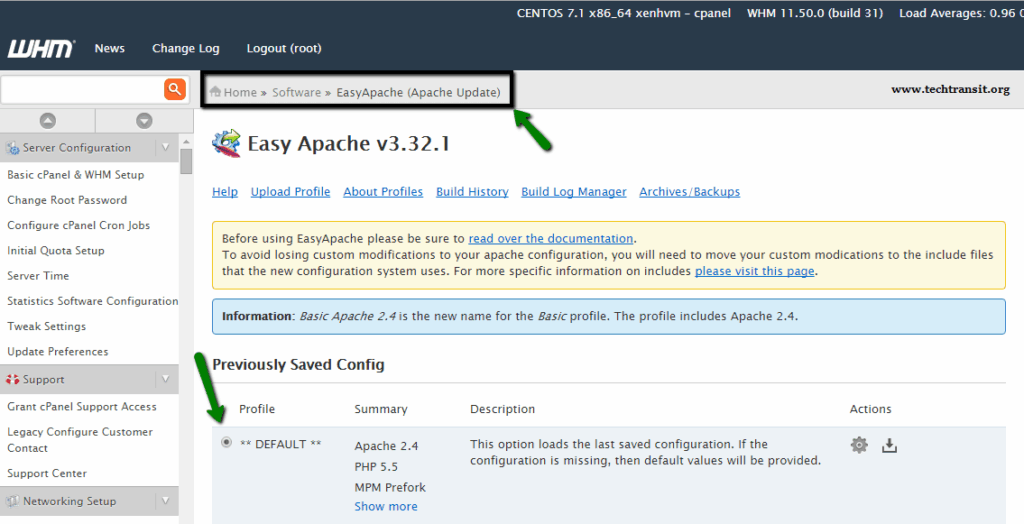 EasyApache Rebuild Configuraiton