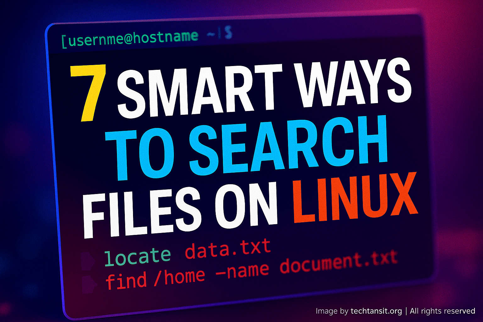 A Linux terminal screen showing file search commands in action