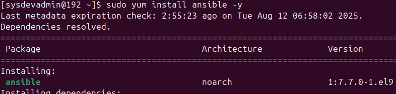 Install Ansible on CentOS or RHEL using yum command.