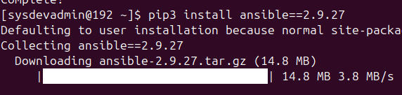 Install a specific version of Ansible using pip on Linux.