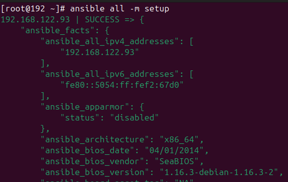 Using the Setup Module via Ad-hoc Command gathering fact