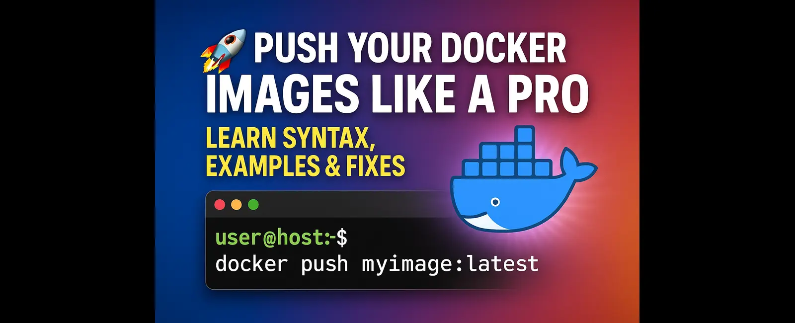 Terminal window showing docker push command being used to upload an image to Docker Hub