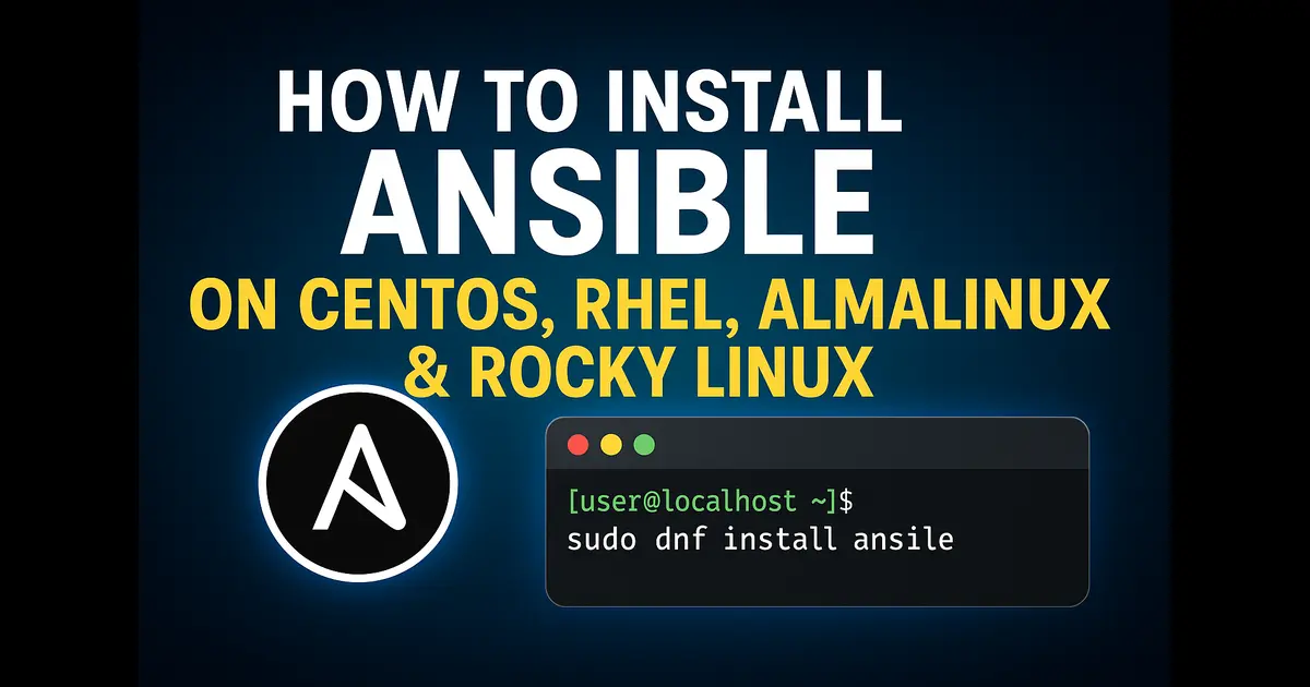 Terminal showing Ansible installation process on CentOS, RHEL, AlmaLinux, and Rocky Linux