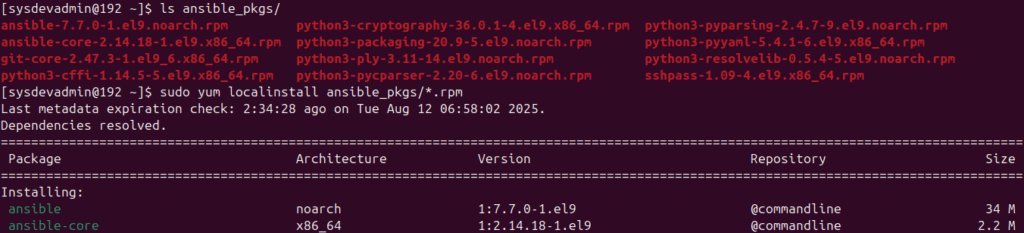 Install Ansible from local RPM files (offline installation)