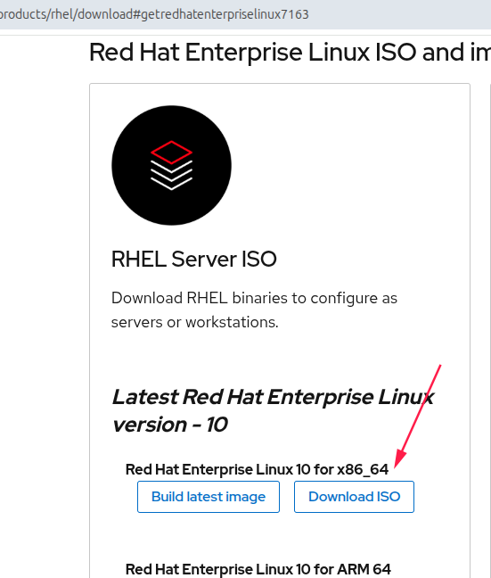 Download RHEL 10 ISO Page